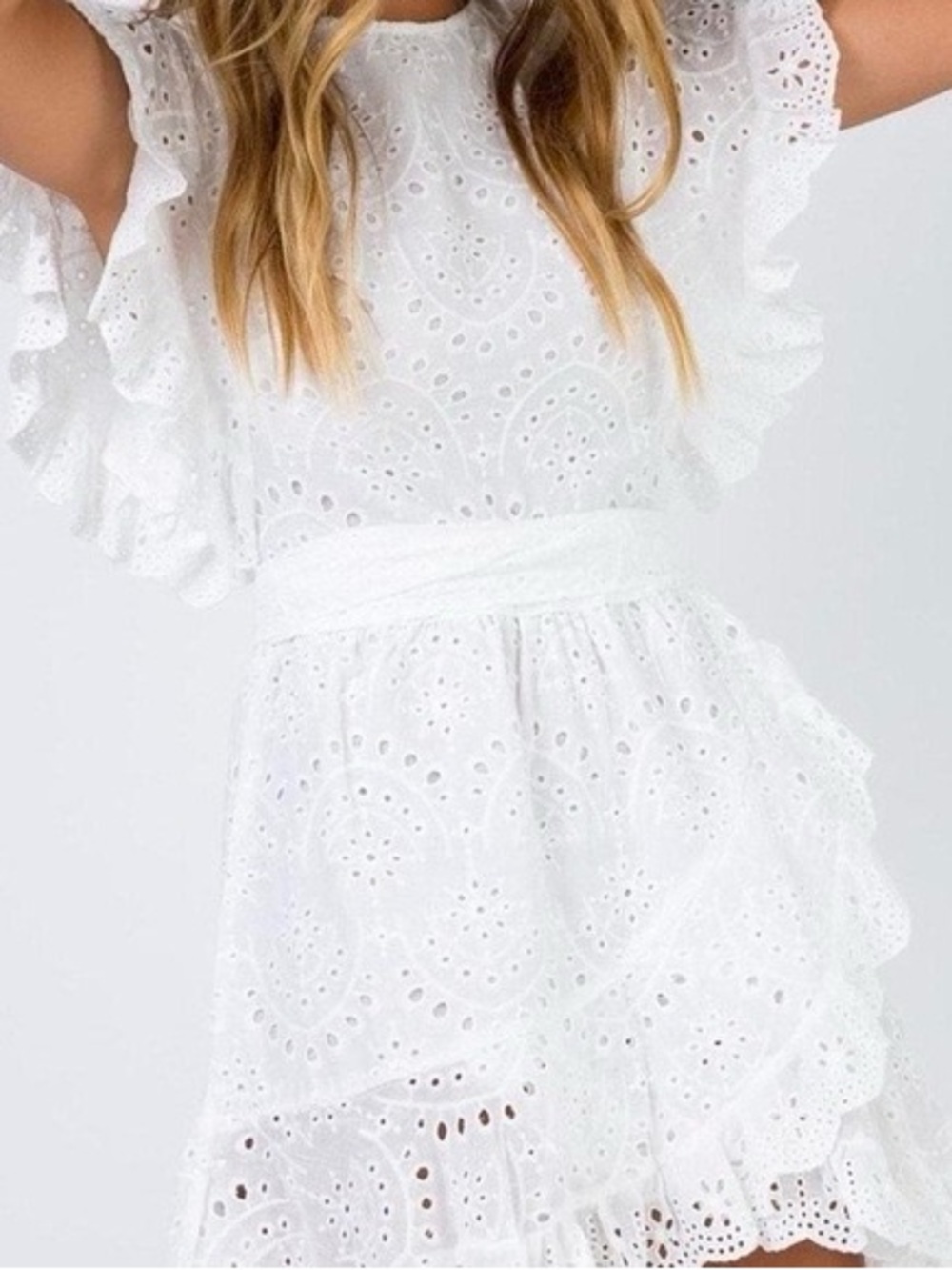 Princess Polly White Eyelet Ruffle Mini Dress